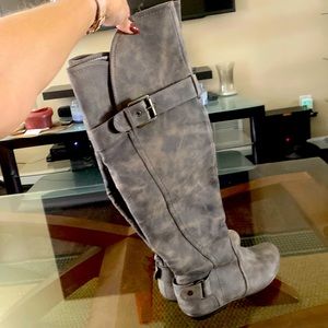 7 faux leather over the knee boots. Super cute! Can dress up or down.